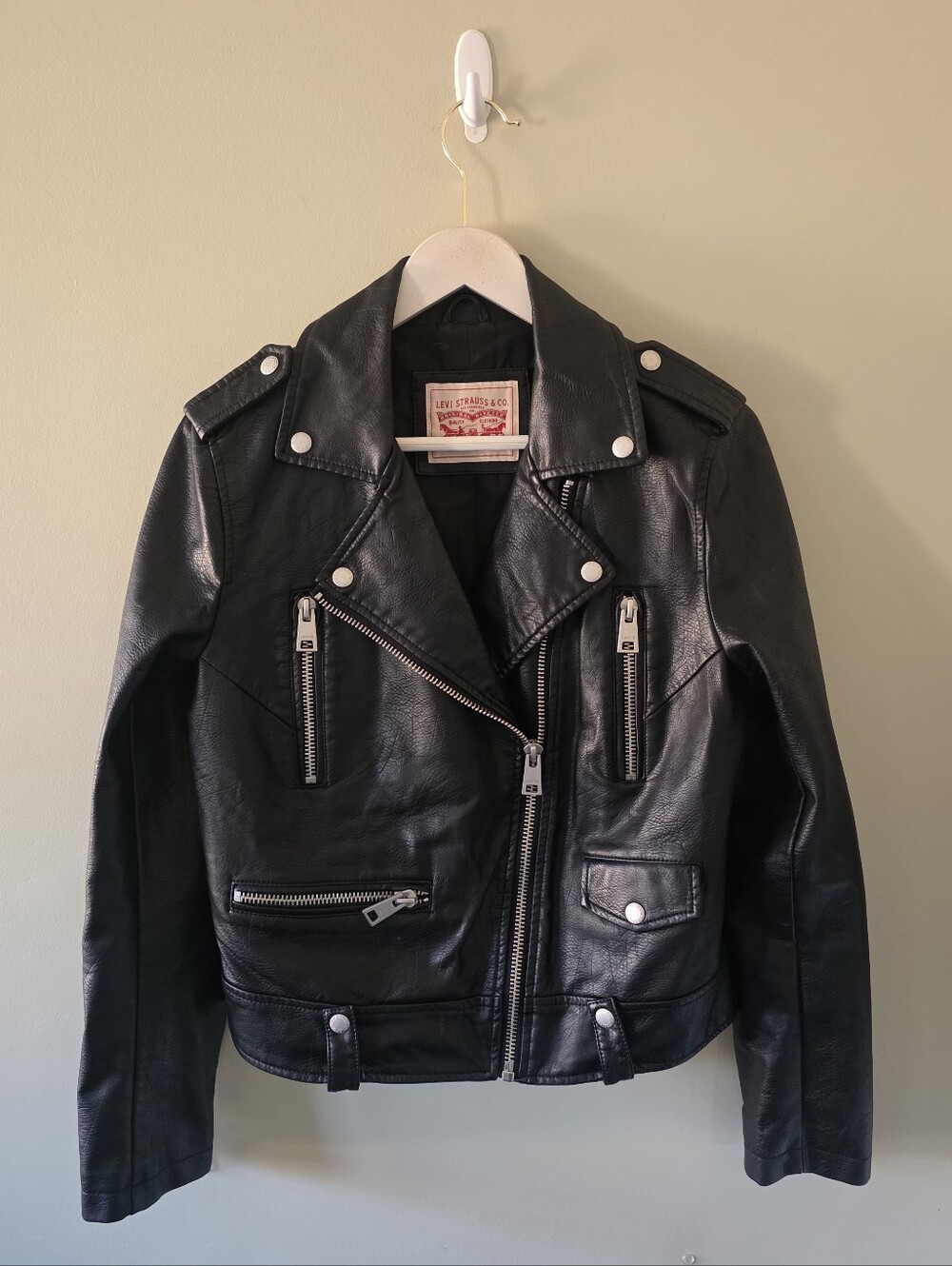 Levi's M Faux Leather Moto Bomber Jacket Biker Edgy Contemporary Streetwear